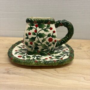 Christmas Holly Berry Cup & Saucer Set Pacific Rim Hand Painted